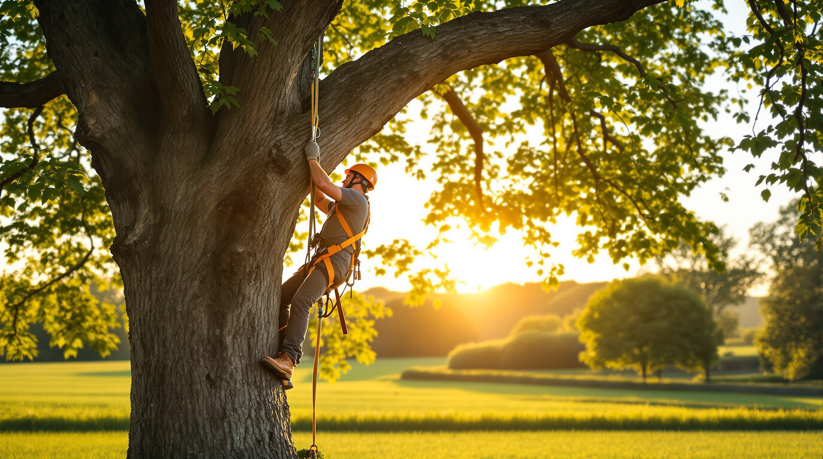 Élagueur professionnel grimpant un arbre en Vendée